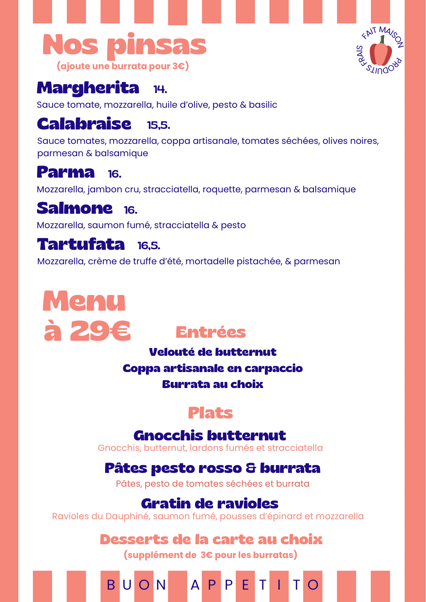 Menu La Mozzarelle