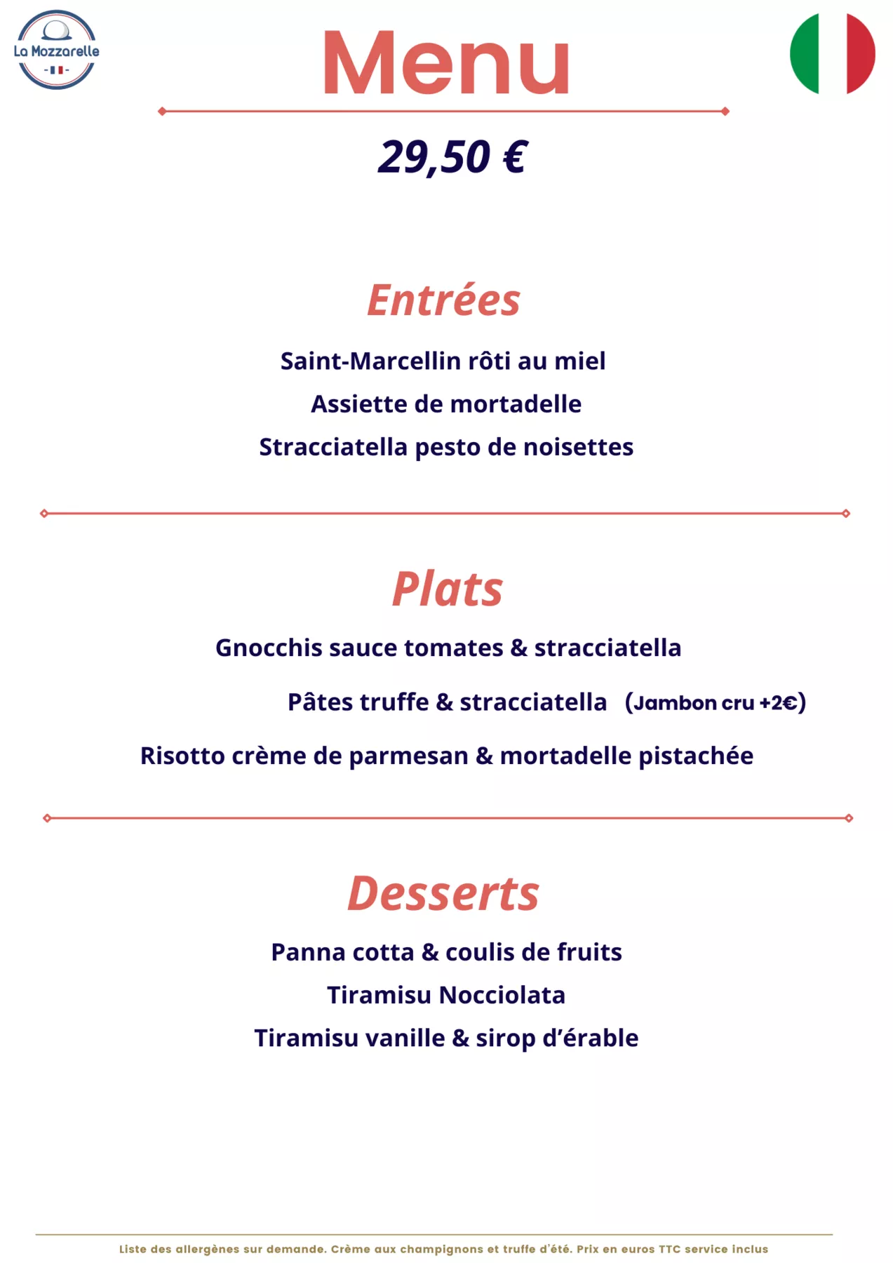 Menu 29 2025